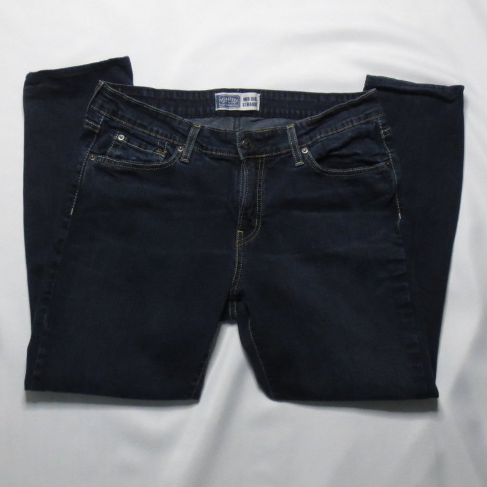 LEVIS SIGNATURE womens MID-RISE jeans DARK DENIM straight BLUE SIZE 16